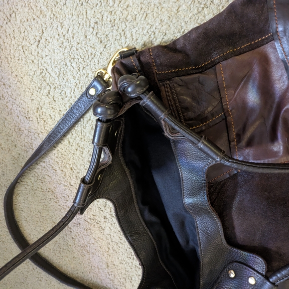 Pietro Alessandro Patchwork Leather Slouchy Boho Brown Relaxed Fall Vibe Handbag - Picture 2 of 12